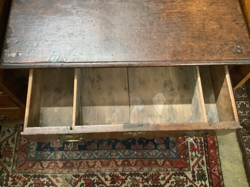 An early 18th century oak side table, width 76cm depth 45cm height 68cm